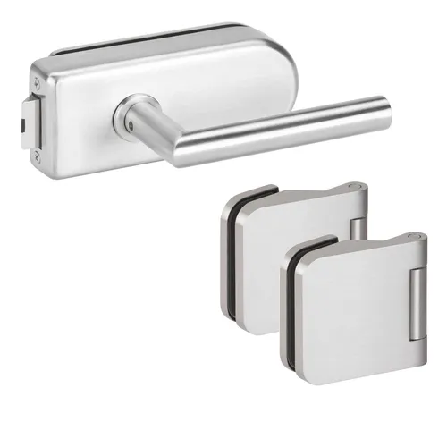 Glastürbeschlag Set Office/Studio UV/OL Glastürschloss+Bänder+Drücker Edelstahl