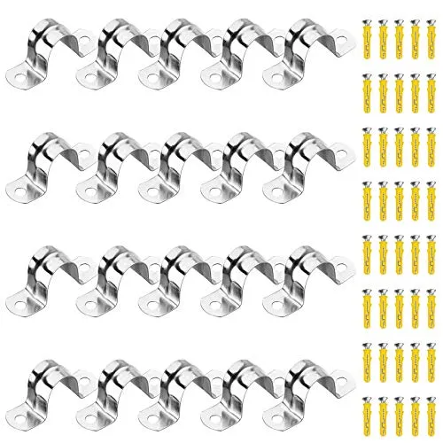 Bolatus 20Stück 20mm Rohrschelle Edelstahl Befestigungsschelle Verbindungsring U-Rohrschelle Schlauchschelle Werkzeug Zweiloch-Rohrschellen mit Schrauben