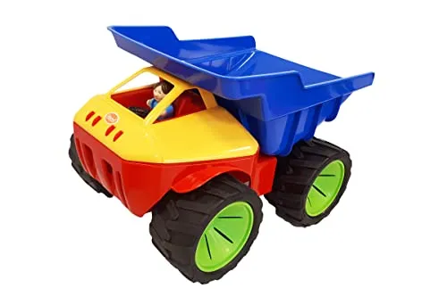 GOWI Giant Truck Kinderfahrzeug, Kindertransporter (GOWI XL Truck Blau/Gelb) - Lastwagen für Kinder, großer und robuster Truck mit großer Ladefläche und Flüsterrädern, ideal für Sandkastenabenteuer!