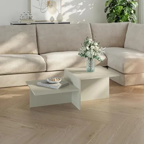 [en.casa] Couchtisch Taniena Wohnzimmertisch mit doppelter Tischplatte eckig Beistelltisch 100 x 55 x 35 cm Sofatisch Sandfarben