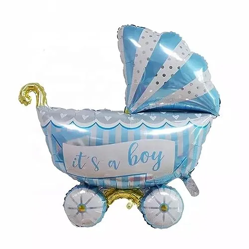 Folienballon Baby Boy, Kinderwagen gestreift, ca. 84 x 97 cm