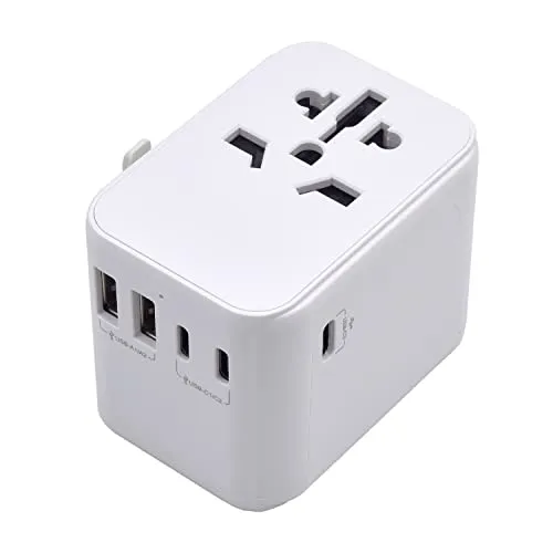 Ewent Reiseadapter EW1470 - Universeller Reiseadapter für über 224 Länder, ausgestattet mit 2 USB- und 3 Type-C Ports für gleichzeitiges Laden von 6 Geräten. Kompakt, sicher und ideal für Reisen!
