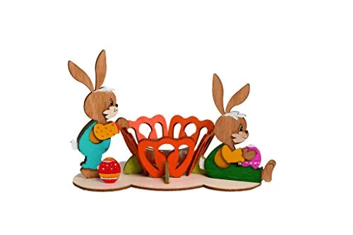Drechslerei Kuhnert Hobaku Bastelset - Teelichthalter/Kerzenhalter - Motiv: Osterhasen Paar - Dekoration aus Holz zum Zusammenbauen - Maße: ca. 18 x 11 x 13 cm - Made in Germany