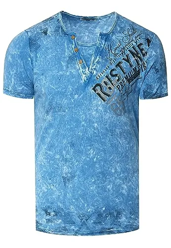T-Shirt RUSTY NEAL Herren M Blau - Herren-Shirt aus 100% Baumwolle im coolen Used-Look-Design, pflegeleicht und ideal für lässige und festliche Anlässe.