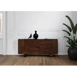 Sideboard Mango 180x40x80 dunkelbraun lackiert / Marmor schwarz FLORENZ #221