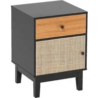 Produktbild Costway Nachttisch Rattan Schwarz mit Stauraum 40x39x55 cm