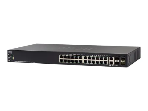 Cisco SG550X-24P-K9-EU Switch - 24 Anschlüsse L3 Managed Stapelbar - Netzwerk-Switch mit 24 Gigabit Anschlüssen, PoE+ Unterstützung und Jumbo-Rahmen für hohe Datenübertragungsraten, ideal für anspruchsvolle Unternehmensnetzwerke.