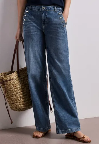 Street One Wide Leg Jeans Medium Blue Wash 34 - Modische Jeans im Casual Fit mit weitem Bein und hoher Taille. Perfekt für lässige Outfits und bequem zu tragen. Innenbeinlänge: 77 cm bei EU-Größe 29.