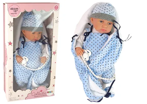 Leantoys Babypuppe 46 cm Blau Schnuller Star Decke