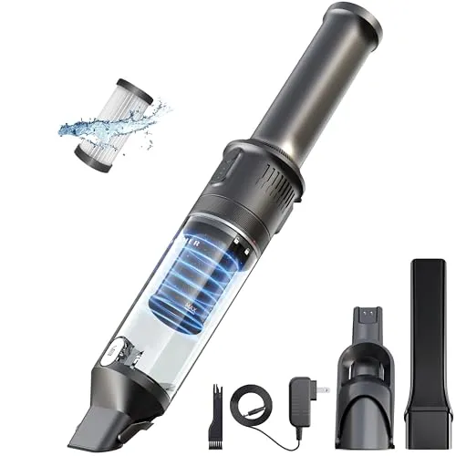 KLAMER Akku-Handstaubsauger 140W - Autostaubsauger mit starker Saugleistung von 16.000 PA und 36 Minuten Laufzeit, ideal für Zuhause und unterwegs. Beutellos, kabellos und mit wechselbarem HEPA-Filter für saubere Luft.