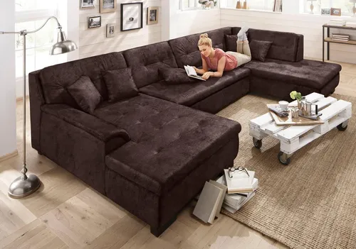 Home affaire Wohnlandschaft BERGEN 364x106x83 cm, elegantes Design, whlw. mit Bettfunktion, U-Form