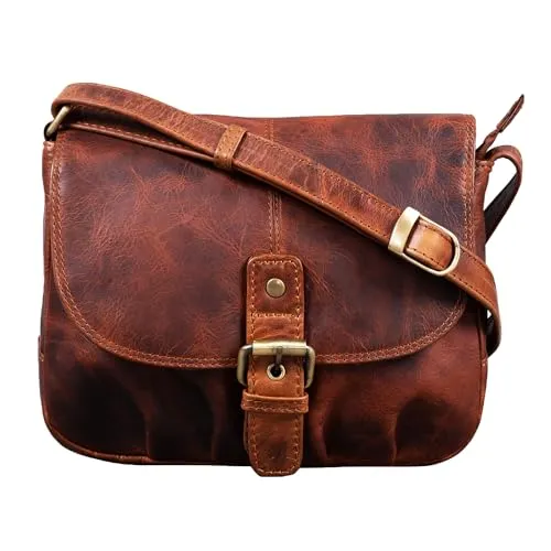 STILORD 'Iris' Leder Handtasche Damen klein Vintage - Umhängetasche für Freizeit, Ausgehen & Party - Echtleder Abendtasche mit Fächern, Farbe:kara - cognac