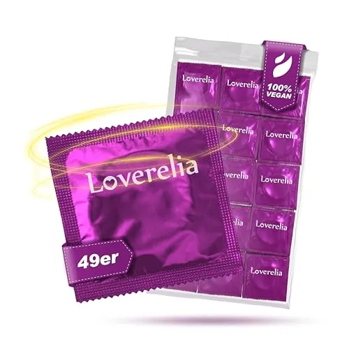 Loverelia 49 mm Kondome - 100 Stück (2x50 Stück) - Slim Fit Kondome - Kleines Kondom - XS - Naturkautschuk Latex - Vegan