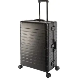 Travelhouse Oslo großer Aluminium Reisekoffer Schwarz L-75cm - Robuster Hartschalenkoffer mit 102L Volumen, 4 leisen 360° Rollen und 2 TSA Zahlenschlössern für sicheres Reisen.