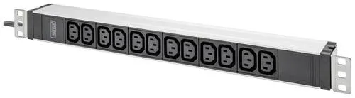 DIGITUS Rack-Stromverteilungseinheit 3600 VA - Steckdosen & Zubehör - 1U Rack-fähig mit 12 Ausgängen und 2 m Anschlusskabel für effiziente Stromverteilung in Serverräumen.