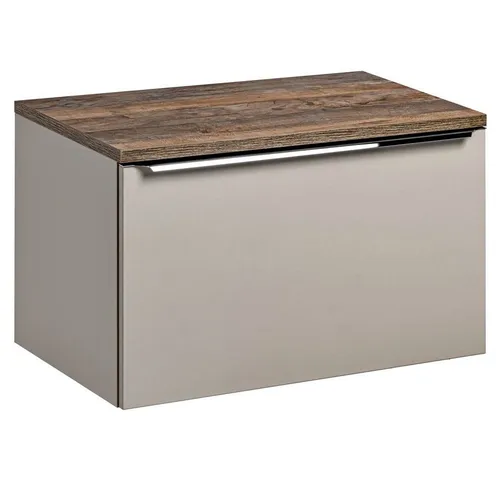 Lomadox Badmöbel Waschtisch Unterschrank Set 80cm - Hoch- & Midischränke fürs Bad mit 2 Softclose-Schubkästen, elegant in Taupe mit Vintage Oak Eiche Nb. und feuchtigkeitsresistenten Oberflächen für langlebige Nutzung.