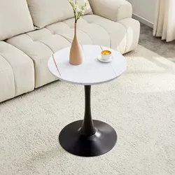 Runder Tisch Aus Mdf Und Metall, Weiß/schwarz, 72 Cm Hoch, Mit Mittelsäule
