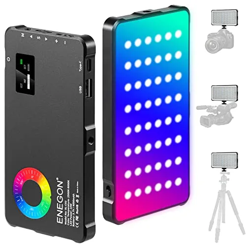 ENEGON RGB Video Light, 4000 mAh wiederaufladbarer Akku, eingebaute LED-Kamera-Licht, volle Farbe, 24 häufige Lichteffekte, CRI≥95 2500-9000 K LED-Videoleuchte mit Powerbank-Funktion.
