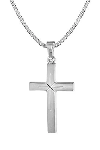 trendor Goldkette mit Kreuz-Anhänger 24 mm aus 585 Weißgold - Hochwertige Venezianerkette (45 cm) aus 585 Weißgold, diamantierte Optik für eleganten Glanz, ideal für jeden Anlass.
