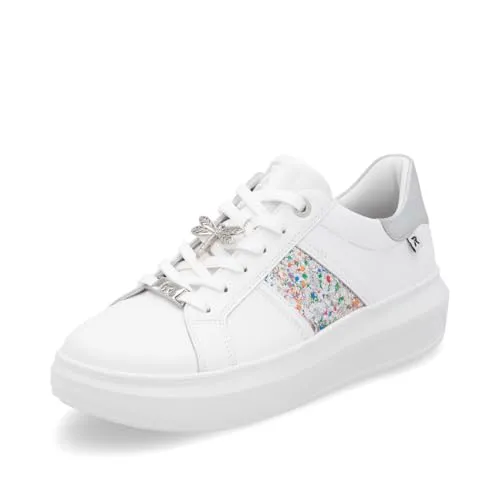 Plateausneaker RIEKER SPORT Damen - Weiß Multi mit Metallic-Details - Sneaker aus Leder mit stylischen Metallic-Details, ideal für einen casual Look. Perfekt für Freizeit und bequem durch die rutschhemmende Sohle.