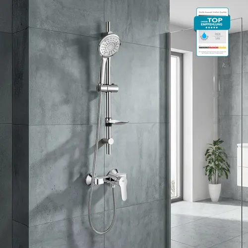 GROHE Duscharmatur BauEdge – Duschsystem mit Einhandarmatur und Brause - Modernes Duschsystem mit Einhandarmatur, langlebiger Chromoberfläche und höhenverstellbarer Duschstange für ein individuelles Duscherlebnis. Ideal für alle Badezimmerstile und perfekt für den täglichen Gebrauch.