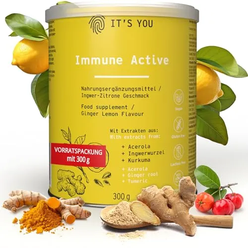 Its You® Immune Active Vitamin Drink mit Superfoods/ 300g Pulver, 30 Portionen mit Ginger-Lemon Geschmack/Nahrungsergänzung zur Unterstützung des Immunsystems mit wichtigen Vitaminen & Mineralstoffen