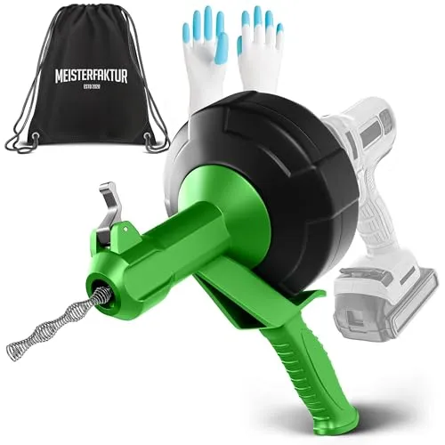 Meisterfaktur Rohrreinigungsspirale [7,5m] - Automatik - Extra lange Abflussspirale mit Bohraufsatz - Die Rohrspirale für echte Heimwerker! (7,5M - 0,64CM)