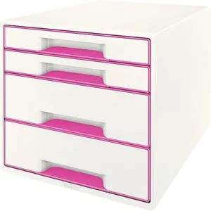 Leitz Schubladenbox WOW Cube 5213-20-23 - Archivierung und Aufbewahrung mit 4 Fächern, ideal zur Organisation von Büro-Utensilien und Kleinteilen. Stapelbar, rutschfeste Füße für sicheren Stand.