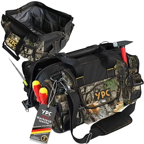 YPC Profi Werkzeugtasche XXL - Klassische Sporttaschen, wasserfest und mit 19 Taschen für optimale Organisation, ideal für Werkzeug, Angelzubehör und mehr, 20 kg Tragkraft.