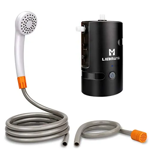 LIEBMAYA 12V Tragbare Außendusche, Outdoor Dusche, Campingdusche mit 4400mAh Akku USB Ladung Angetriebene Duschpumpe für Camping, Wandern, Reisen, Garten, Strand, IPX7 wasserdicht
