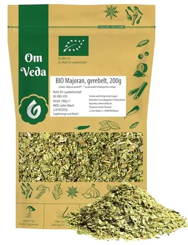 BIO Majoran getrocknet und gerebelt 200g | Intensives Aroma | Dried Crushed Marjoram | Bio-Qualität | Perfekt für die gehobene Küche | OmVeda