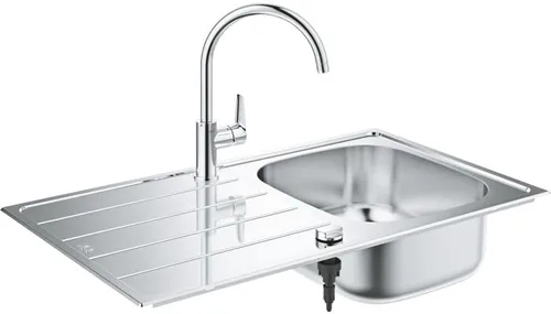 GROHE Bau Set aus Spüle und Küchenarmatur - Hochwertige Edelstahlspüle mit hoher Auslaufarmatur, ideal für moderne Küchenrenovierungen