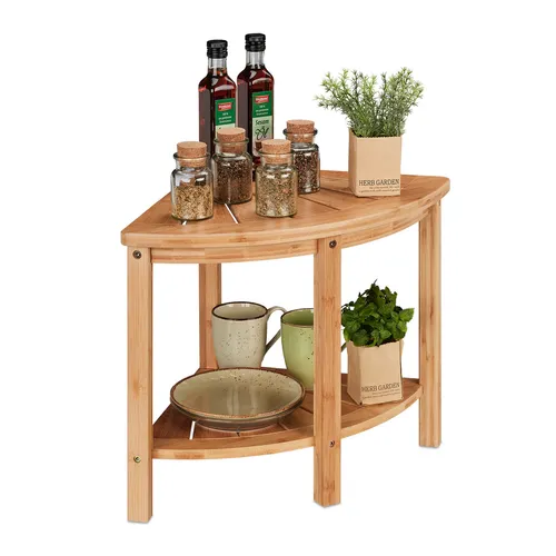 Bambus Eckregal 2 Ebenen - Naturfarben - Regal für Küche & Badezimmer, aus hochwertigem Bambus, platzsparend und stilvoll mit 2 Ebenen für optimale Aufbewahrung.