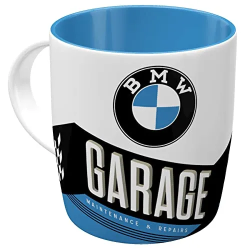 Nostalgic-Art Retro Kaffee-Becher, 330 ml, BMW – Garage – Geschenk-Idee für BMW Accessoires Fans, Original Lizenzprodukt (OLP), Keramik-Tasse, Vintage Design