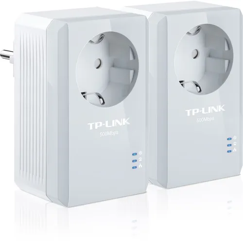 TP-Link Powerline Adapter Set TL-PA4010P KIT - 600Mbit/s, mit integrierter Steckdose und energiesparendem Modus für effiziente Datenübertragung über die Stromleitung