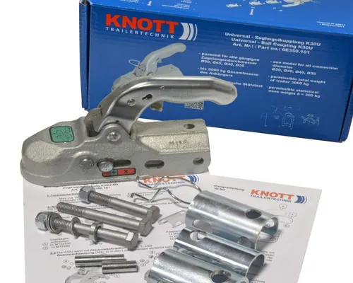 Knott Kugelkupplung K30U Universal 3000 kg - Robuste Kugelkupplung für Anhänger bis 3000 kg, geeignet für Bohrungen von 35 bis 50 mm. Ideal für sicheres Abschleppen und zuverlässige Verbindung.