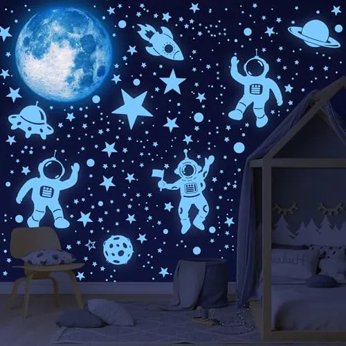 Leuchtsterne Kinderzimmer Wandsticker Nachthimmel Sterne Leuchtend Aufkleber Selbstklebend Mond Planeten Wandtattoo Kinderzimmer Junge MäDchen für Kinder Schlafzimmer Wohnzimmer Babyzimmer Dekor