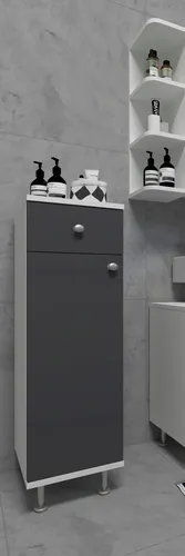 VCM Holz Midischrank Nilosi | Badschrank mit 1 Schublade und 1 Drehtür - Badezimmerschrank mit modernem Design, 3 Fächern und pflegeleichter Melamin-Beschichtung, ideal für Kosmetikartikel und Badezimmerutensilien.