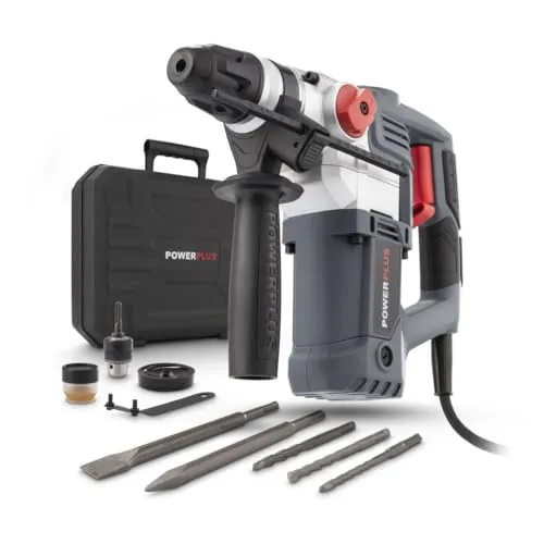 POWER plus Elektro-Schlagbohrmaschine POWE10060-3 in 1 - Bohrmaschine für Holz, Stahl & Beton mit 900 W und 4 J Schlagkraft. Ideal für vielseitige Anwendungen: Bohren, Meißeln und Abbrucharbeiten.