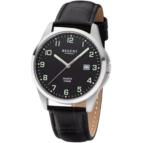 Regent Quarzuhr Herrenuhr F-1227 - Elegantes Design - Herrenuhren mit präzisem Quarz-Antrieb, stilvollem schwarzen Zifferblatt und robustem Edelstahl-Gehäuse, ideal für jeden Anlass.