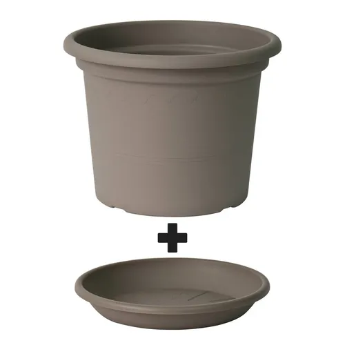 Blumentopf mit Untersetzer 60 cm rund in taupe Topf Gartentopf Kuebel Pflanztopf