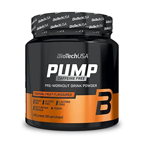 BioTechUSA Pump Caffeine Free | Energie-, Konzentrations- und Immunsystemunterstützung | 19 Wirkstoffe | Pre-Workout Getränkepulver, 330 g, Tropische Früchte