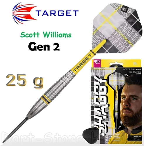 Target Darts Scott Williams Generation 2 Steeldart-Set 25 g - Steel-Dartpfeile mit 90% Wolfram für hohe Präzision, inklusive Swiss Point-System für schnellen Spitzenwechsel und Pro Ultra Flights für ein einzigartiges Spielerlebnis.