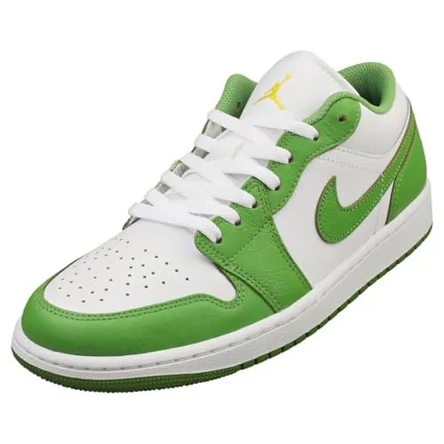 Jordan 1 Niedrige Herrenschuhe, Weiß/Chlorophyll-Aufhellung, 46 EU