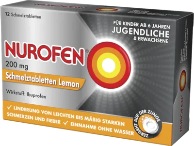 Reckitt Benckiser NUROFEN 200 mg Schmelztabletten Lemon - Arzneimittel für leichte bis mäßig starke Schmerzen, ideal für Jugendliche. Die Schmelztabletten zergehen schnell auf der Zunge und sind ohne Wasser einnehmbar.