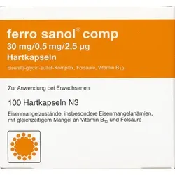 Ferro Sanol Comp 100 ST - Eisen- und Vitaminpräparat zur Behandlung von Eisenmangel und Anämie, unterstützt die Gesundheit von Kindern ab 6 Jahren und Erwachsenen.