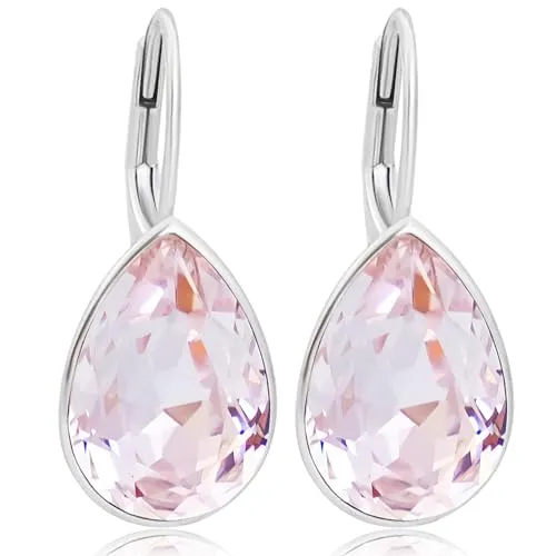 Ohrringe 925 Sterling Silber Kristalle helles Rose Klappverschluss minimalistisches Design Silberschmuck Nobel Schmuck