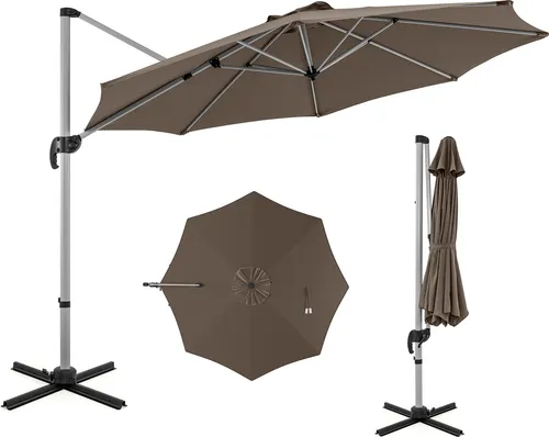 COSTWAY Ampelschirm Ø 330 cm mit Kurbel, 360° drehbar, verstellbarer Neigungswinkel, Gartenschirm Braun