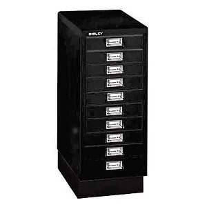 BISLEY MultiDrawer™ L2910S Schubladenschrank schwarz - Büromöbel mit 10 Schubladen, robust und pflegeleicht, ideal für die ordentliche Aufbewahrung von A4-Dokumenten und Büroutensilien.