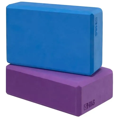 H&S Yoga Block 2er Set - Yoga Zubehör aus Moosgummi Schaumstoff - Yogablock in Blau und Lila - Yoga Blöcke - Yoga Klotz - Yogablocks Damen Herren